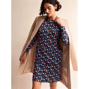 Boden Penelope Jersey Floral Print Navy Long Sleeve Jersey Dress Sz 14 Classic